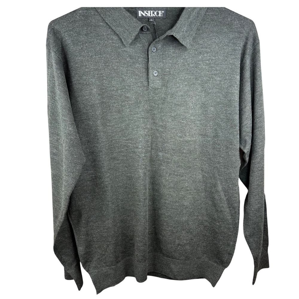 Inserch Mens Charcoal Gray Long Sleeve Knit Polo‎ Sweater NWT L